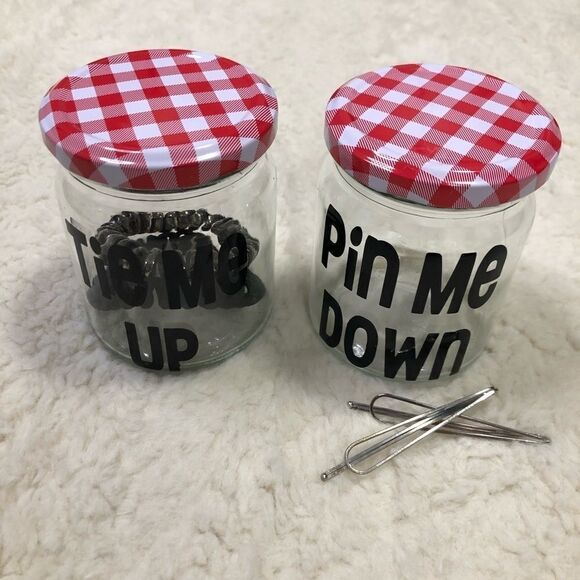 🆕 Hair Tie / Pin Jar Gingham Container Set - Picture 5 of 7